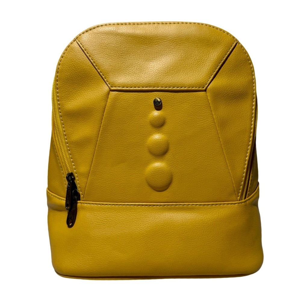 Vegan Leather Modern Geometric Backpack Yellow Structured Bag Bold Red Lining